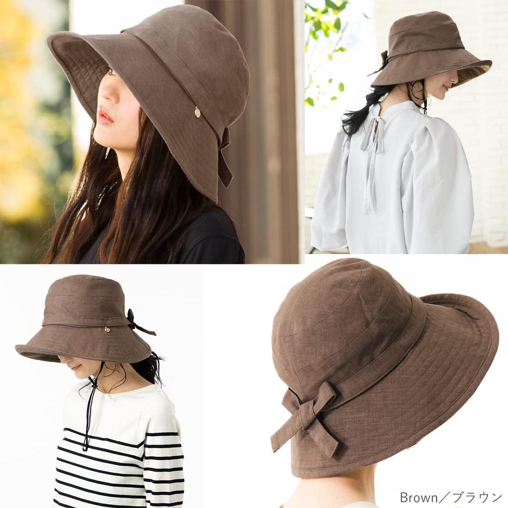 QUEENHEAD UV Protection Wide Brim Hat with Smaller Plus Size UV Actress Hat Charm, Face, Women's Hat, Protection, [XL 58.5-61cm - Brown]