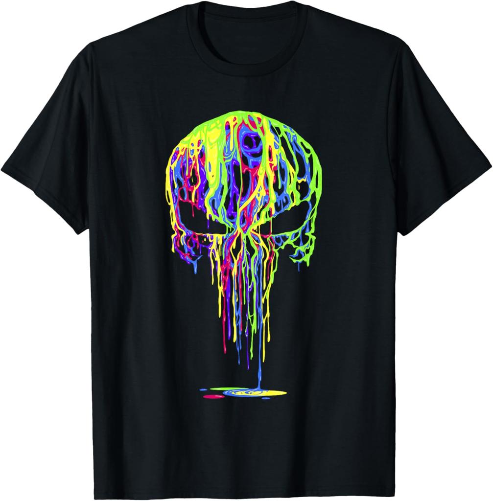 Marvel Universe Classic Punisher Paint Drip Skull Chest Logo T-Shirt