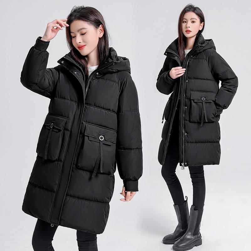 Cotton clothes women's over the knee length 2025 winter new Korean version of thickened jacket with large pockets padded jacket women's padded jacket