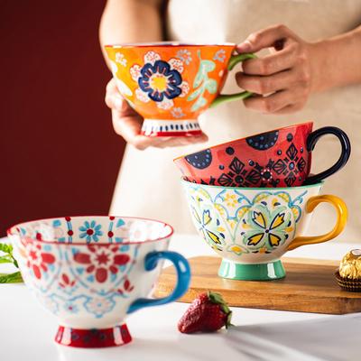 Tazza in Ceramica da 420ml Tazze Motivo Floreale Dipinto a Mano Tazze da Caffè Creative Retrò per Latte Acqua Ristorante Ufficio Famiglia Amico