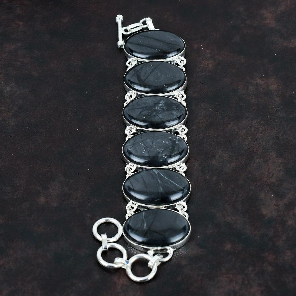 Pulseira Picasso Jasper Gemstone Jóias Artesanais Pulseira Estilo Único Pulseira Prata Esterlina 925 Pulseira de Corrente Ajustável Presentes Para Ele