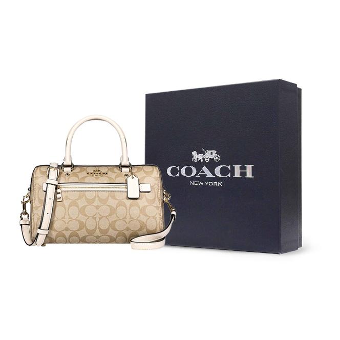 Coach Rowan 27 Logo Zip Closure Boston Bag Women Handbags Light-Khaki 83607-IMDQC