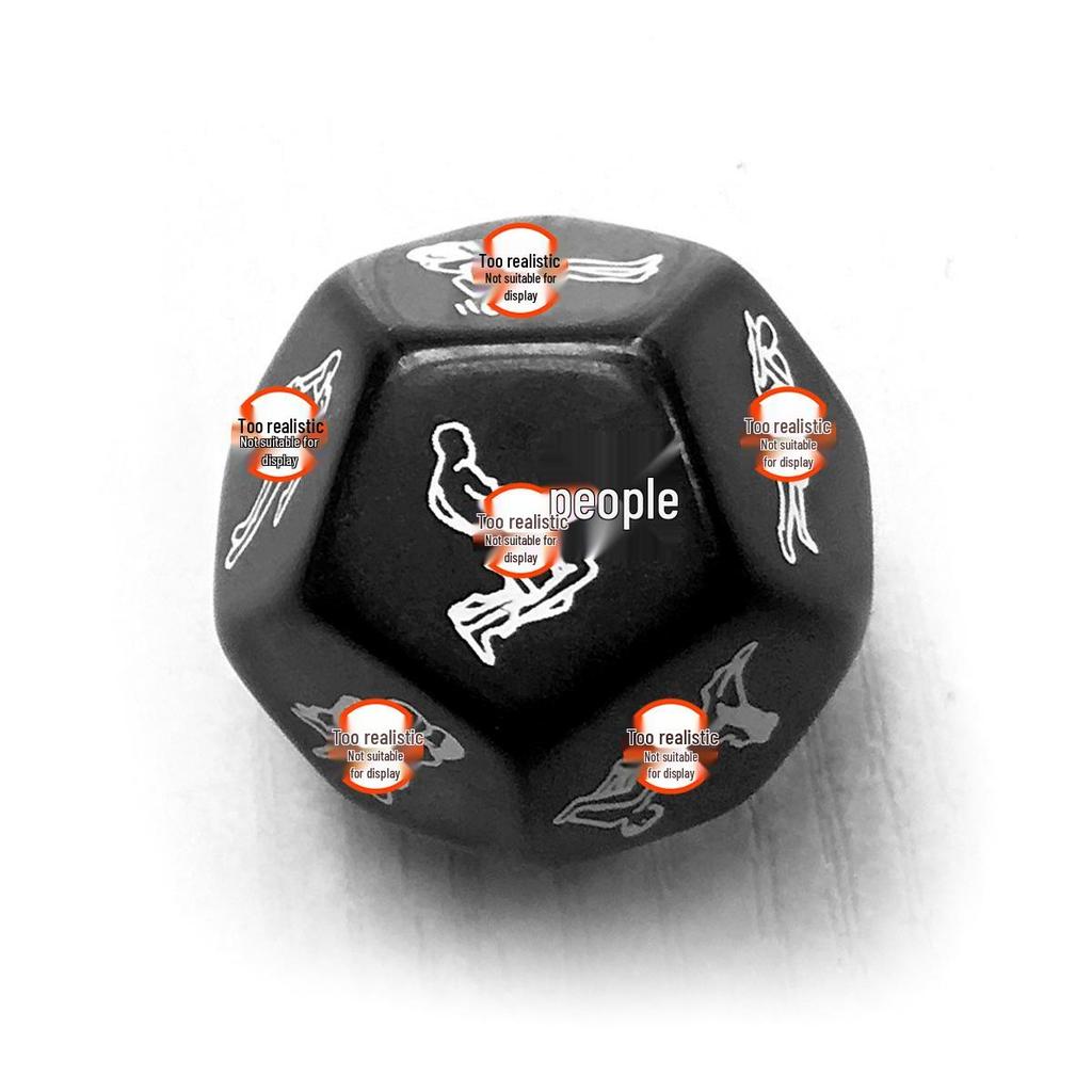 Black 25mm Twelve-Sided Androgynous Love Position Dice - Adult Foreplay Fun Sex Toy.