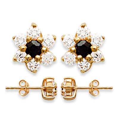 [J7102] - Golden White Sapphire 'Crystal Flowers' Earrings - 8 Mm