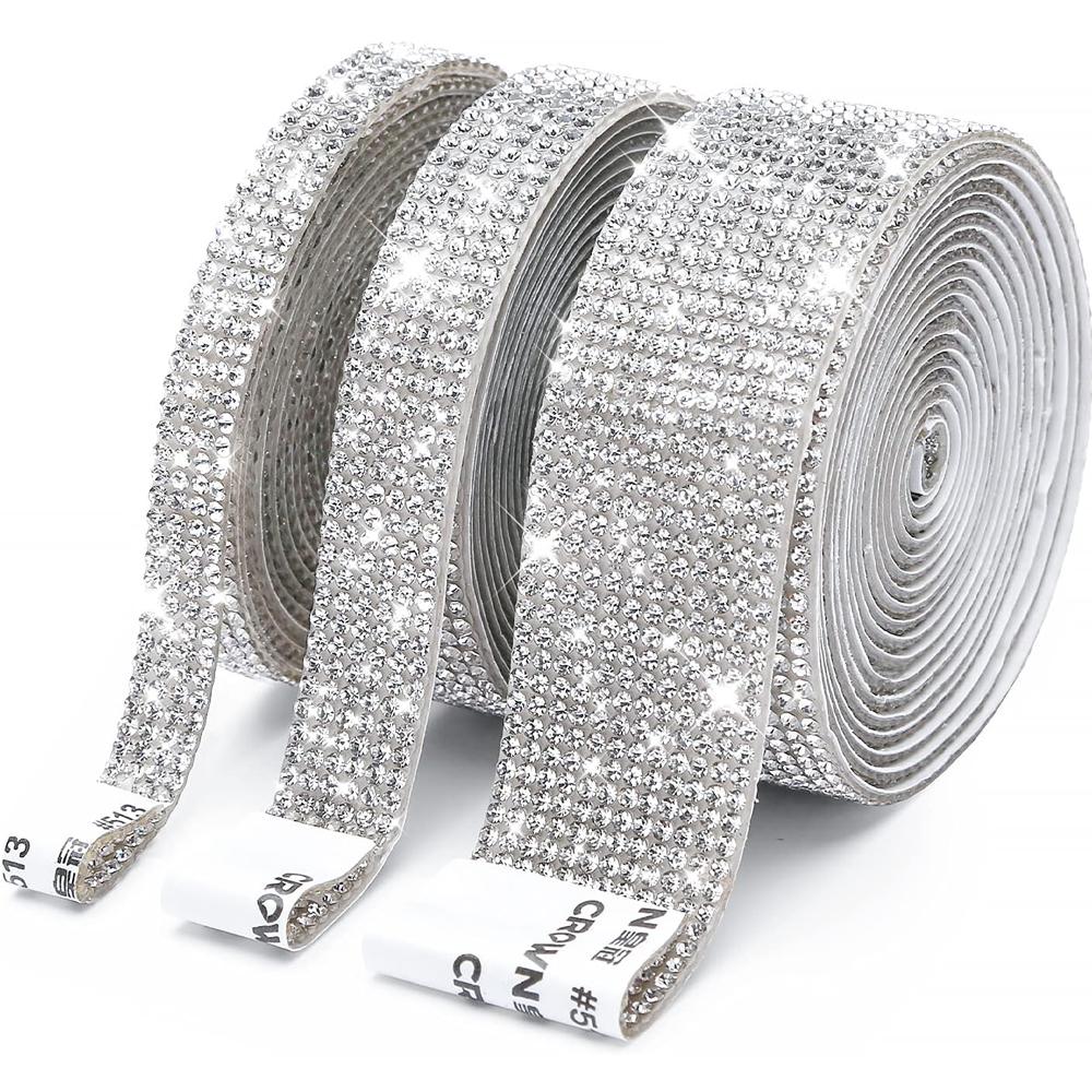 1/5/10Yards Self Adhesive Rhinestone Ribbon Bling Crystal Diamond Ribbon Roll Wrap Glittering Rhinestones Sticker for Decoration
