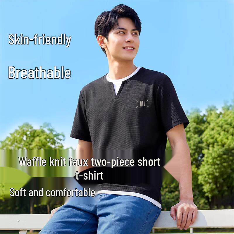Baleno S&K Men's Waffle Faux Two-Piece Short Sleeve T-Shirt