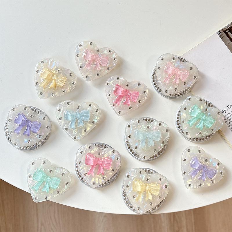 Colorful Heart Rhinestone Bow Phone Holder - Foldable Magnetic Airbag Stand