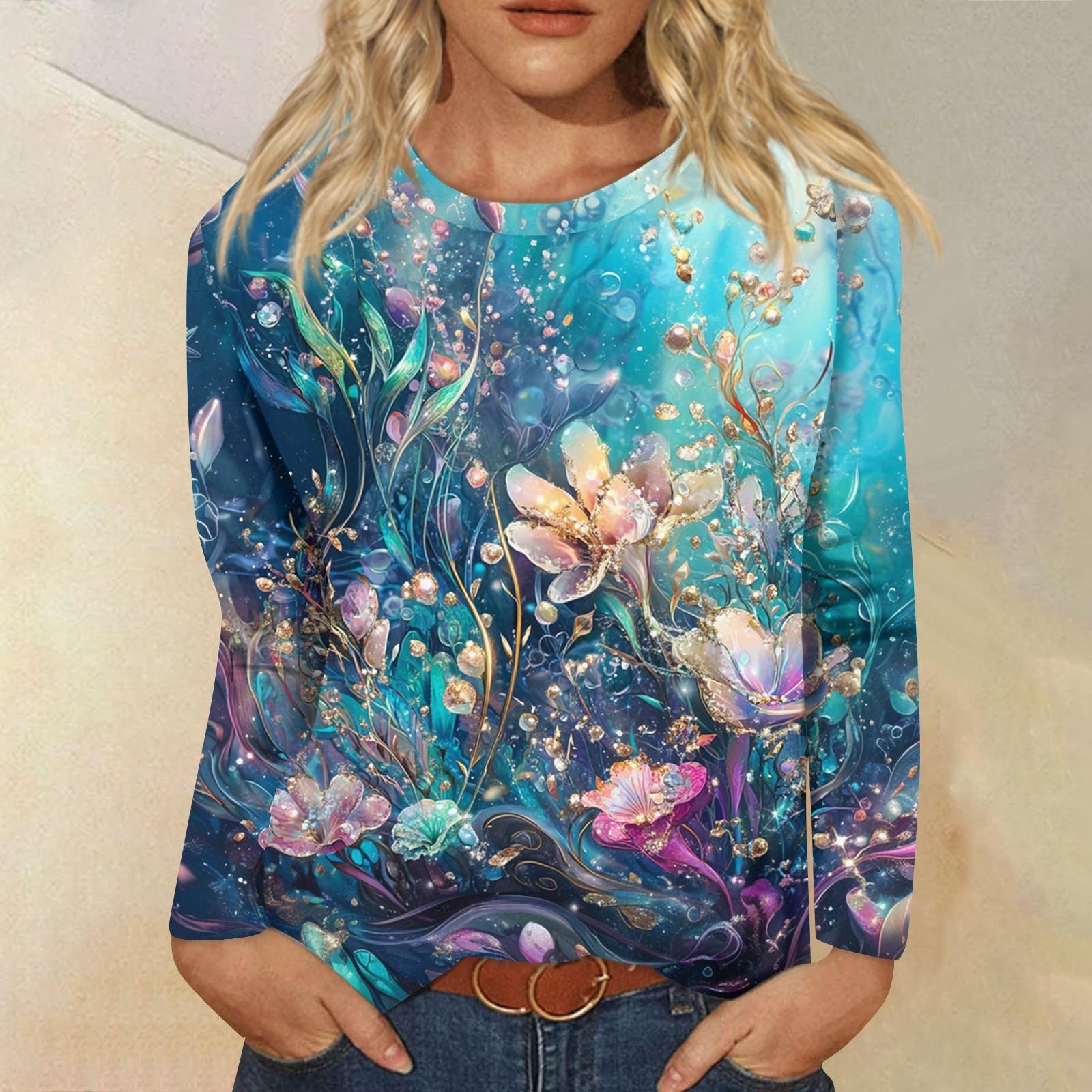 

Женская модная повседневная кофта с длинным рукавом и принтом, с круглым вырезом M циан