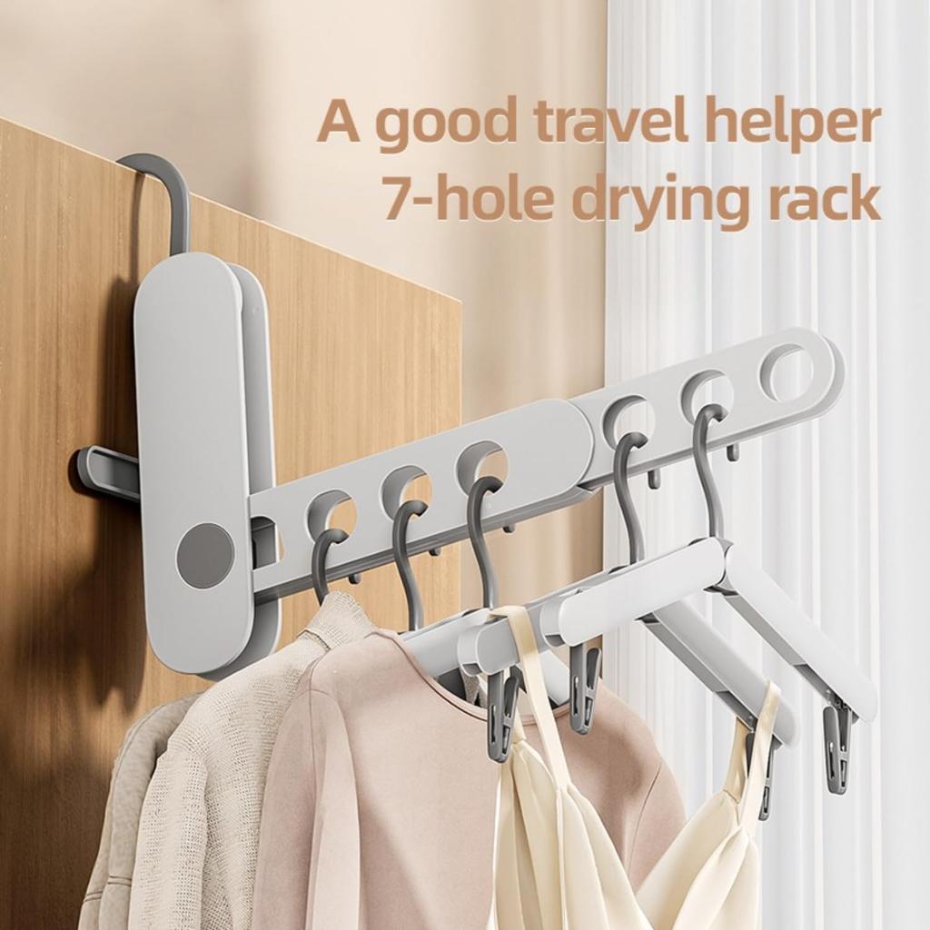 Travel Folding Clothes Hanger 7 Hole Portable Drying Rack for Hotel Business Trip Clothing Organizer