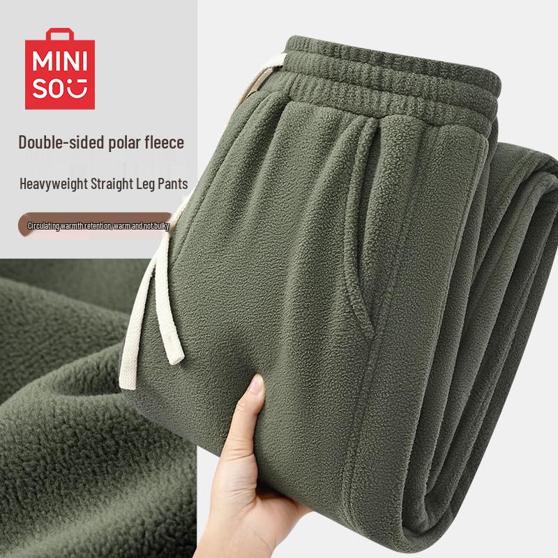 MINISO Men's Retro Fleece Lined Straight Leg Casual Pants