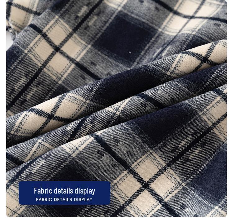 2026 Spring Kids' Blue Plaid Embroidered Long Sleeve Shirt for Boys