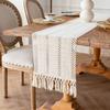 American Style Cotton and Linen Table Runner Solid Color Rectangular Festival Dining Table Cover Rustic with Tassel