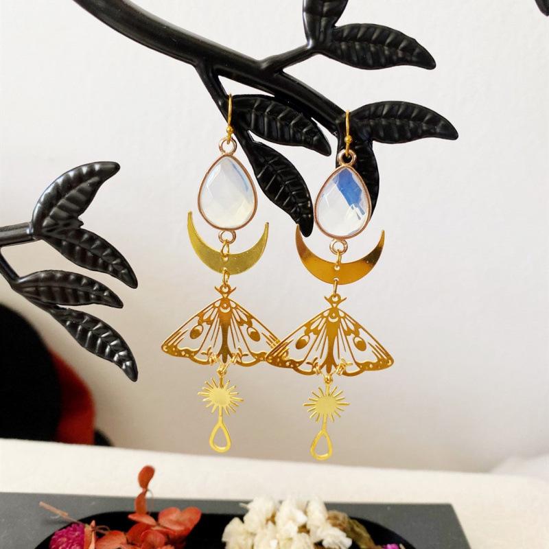 Bohemian Handmade Gold Butterfly Earrings - Long Dangle Style
