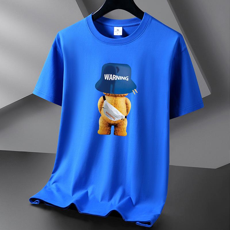 Backpack Bear 10 Colors Pure Cotton T-shirt Men's Round Neck Short Sleeve Loose Tee Shirt Large Size S-6XL