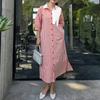ZANZEA Women Casual Turn Down Collar Loose 3/4 Sleeve Stripe Dress