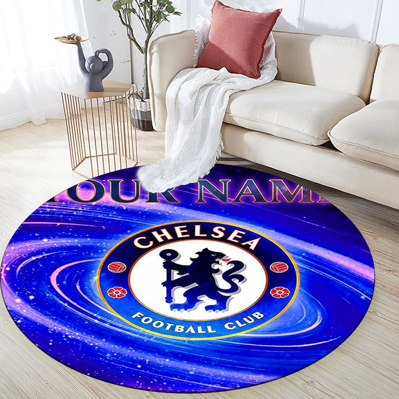 Custom Name Chelsea Football Club Round Area Rug,Carpet Rug for Living Room Bedroom Sofa Playroom Decor,Non-slip Floor Mat