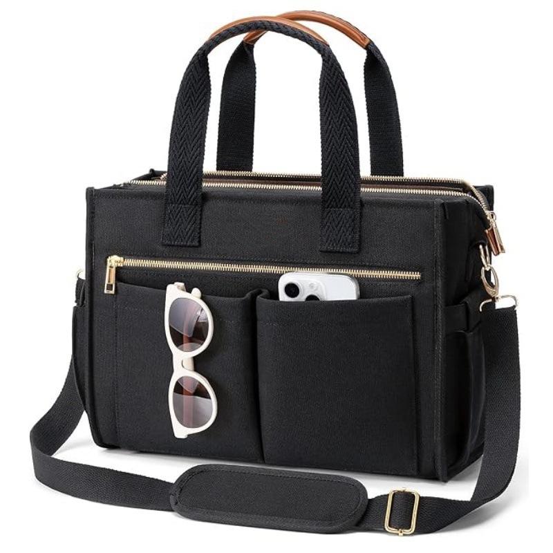 15-Pocket Large Crossbody Tote Bag with Laptop Compartment, Zipper Closure & 15-Pocket Organizati - Heavy-Duty Nyl Bookbag