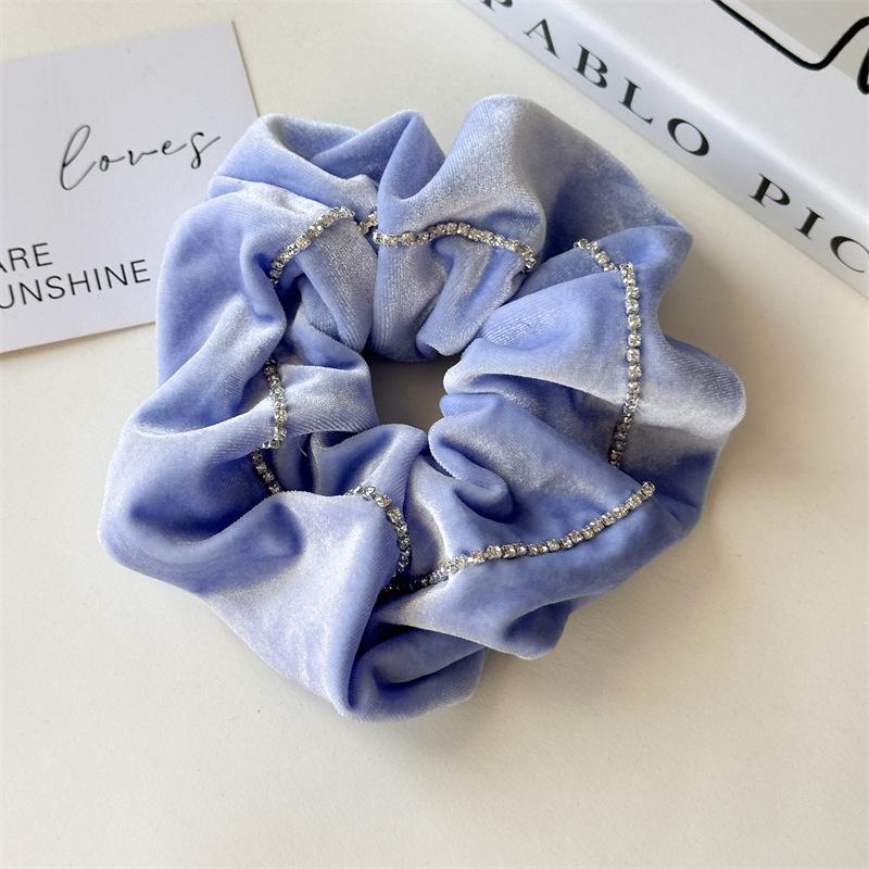 Exquisite Rhinestone Chain Velvet Hair Scrunchie Vintage Style Large Hair Tie Elegant Ponytail Holder Soft Premium Hair