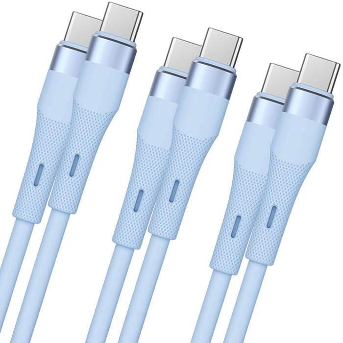 Lot-3 Câble USB-C vers USB-C Charge Rapide 60W pour Samsung Galaxy S25, S25 Plus, S25 Ultra, S24, S23, S22, S21 - 1M Bleu
