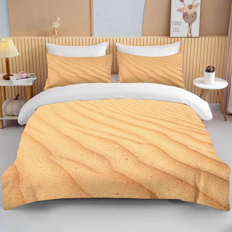 Natur Sand 3D-effekt Sängkläder Set King Size Dubbelsäng Mikrofiber Eller Polyester Påslakan Set Täcke Sängkläder Set