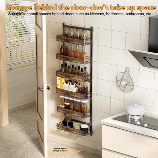2 In 1 Over The Door Pantry Organizer, Wall Mounted Spice Rack, 6/8 Layer Design Spice Cabinet, Pantry Door Seasoning Shelves with Adjustable Basket