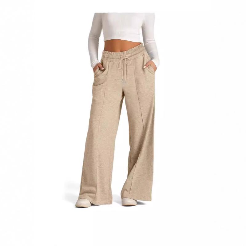 Style Spring Autumn New Style Women's Drawstring Solid Color Waist Fashion Casual Wide Leg High Waist Pants