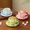 Unterglasur handbemaltes Keramik-Kaffeebecher-Set mit Untertasse, hochwertiger gestreifter Latte-Latte-Wasserbecher