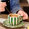 360 Ml Ceramic Coffee Mug with Saucers Handmade Stripes Mugs for Girl Women Tea Milk Cup with Handle Latte Cocoa Office Home