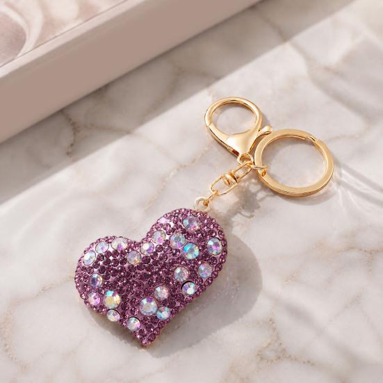 Women Rhinestone Keychain Sparkling Love Heart , Zinc Alloy Car Key Shaped Holder Ring, Handbags Backpacks Purse Charm Accessory, Gift for Chain