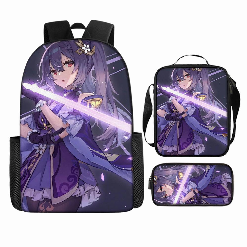 Luxury Popular Funny Novelty Genshin Impact 3D Printed 3pcs/Set Pupil School Bags Laptop Daypack Backpack Lunch Bag Pencil Case