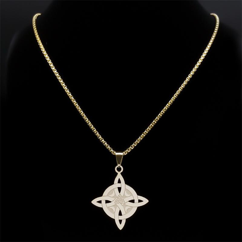 Witch Celtic Knot Moon Necklace for Women/Men Stainless Steel Gold Color Trinity Knots Necklaces Jewelry nudo de bruja N8059S02