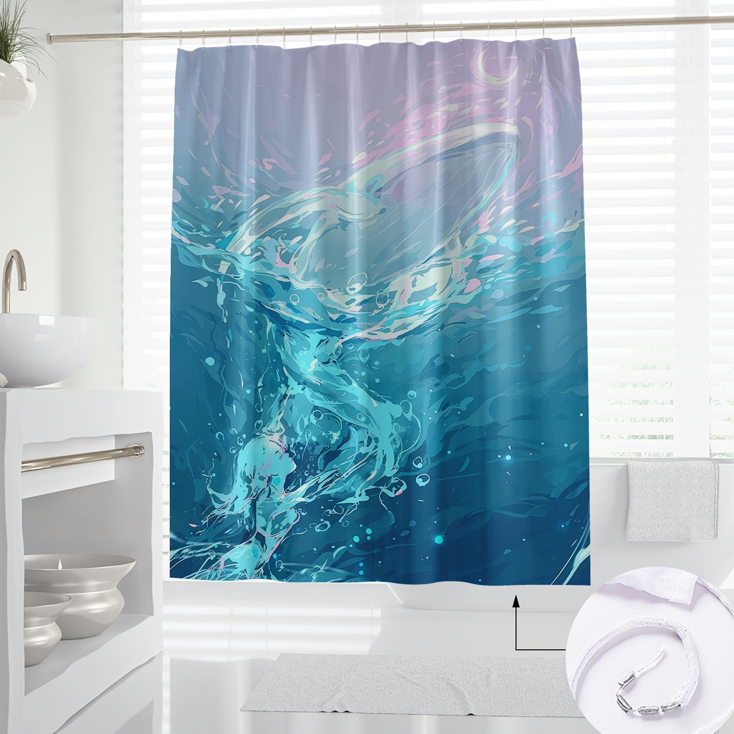 

1pc Tranquil Blue Ocean Waves Digital Print Shower Curtain - Modern Artistic Bathroom Decor with Vibrant Abstract Design, Machin 90x180cm35x71in