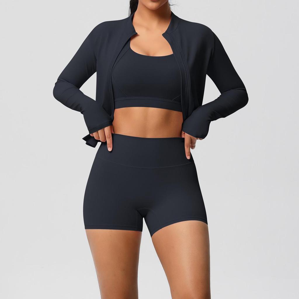 Cloud Feel Yoga Brushed Sports Jacket & Casual Pilates Running Fitness Three-Piece Set