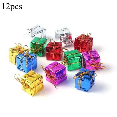 12Pcs Mini Gift Boxes Christmas Tree Ornaments Colorful Foam Pendant Decor for New Year Party