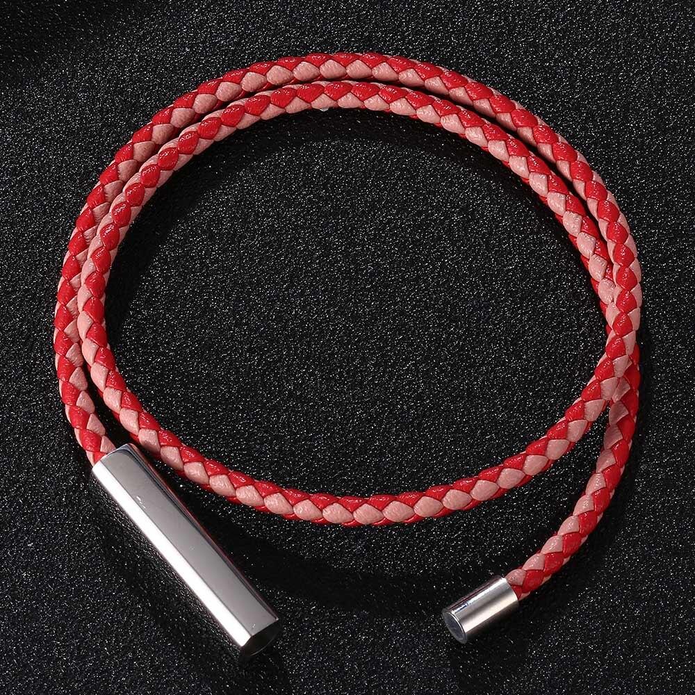 Fashion Red Pink Mix Leather Bracelets Women Multilayer Braided Rope Bracelets For Female Bracelets Jewelry