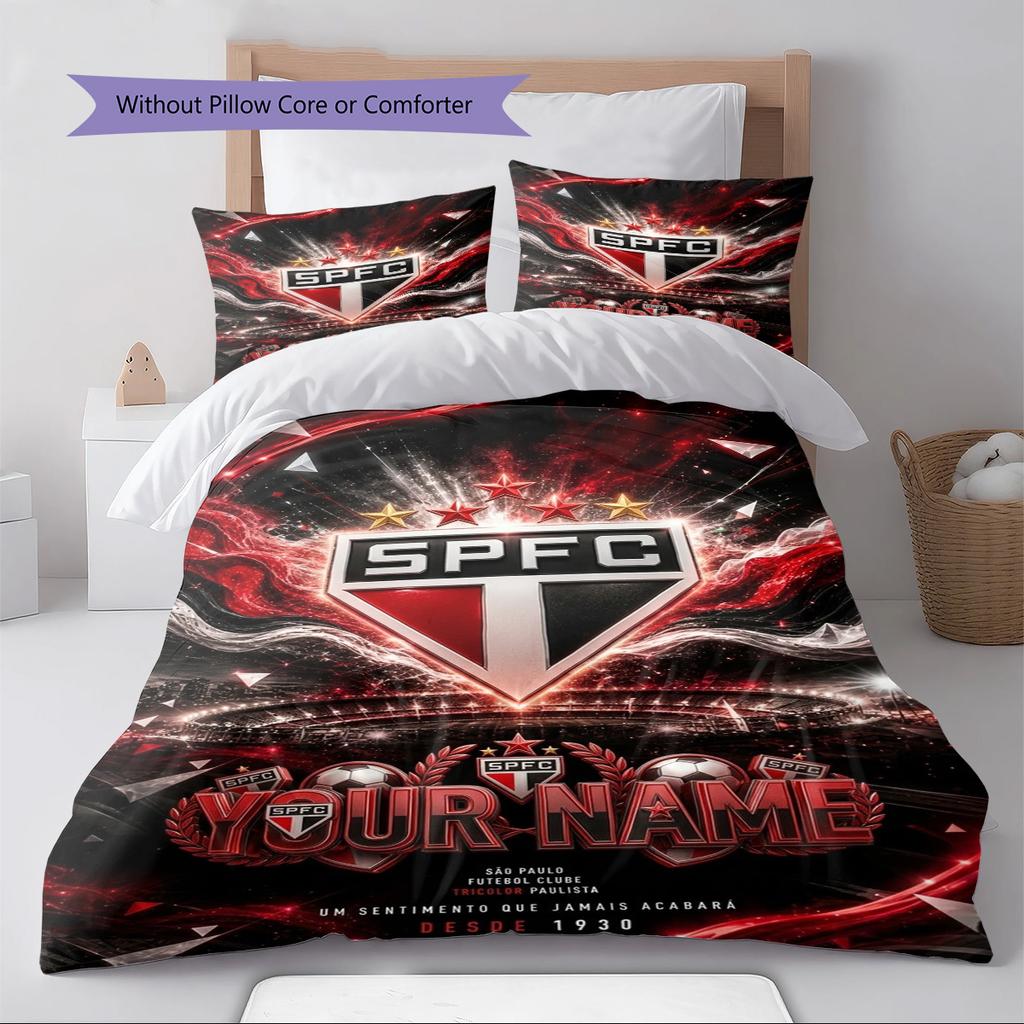 Name Custom Sao Paulo FC Pattern Bedding Set Quilt Cover Pillowcase Home Decor Gift (1 * Duvet Cover + 2 * Pillowcase, Without Core)