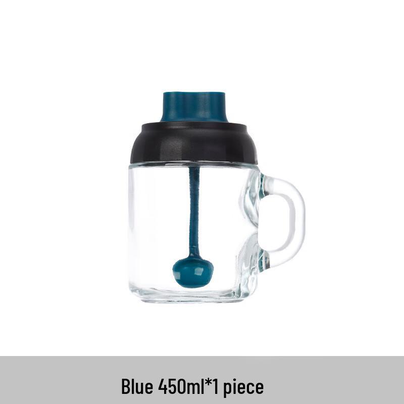 Glass Seasoning Jar with Integrated Spoon Lid and Handle