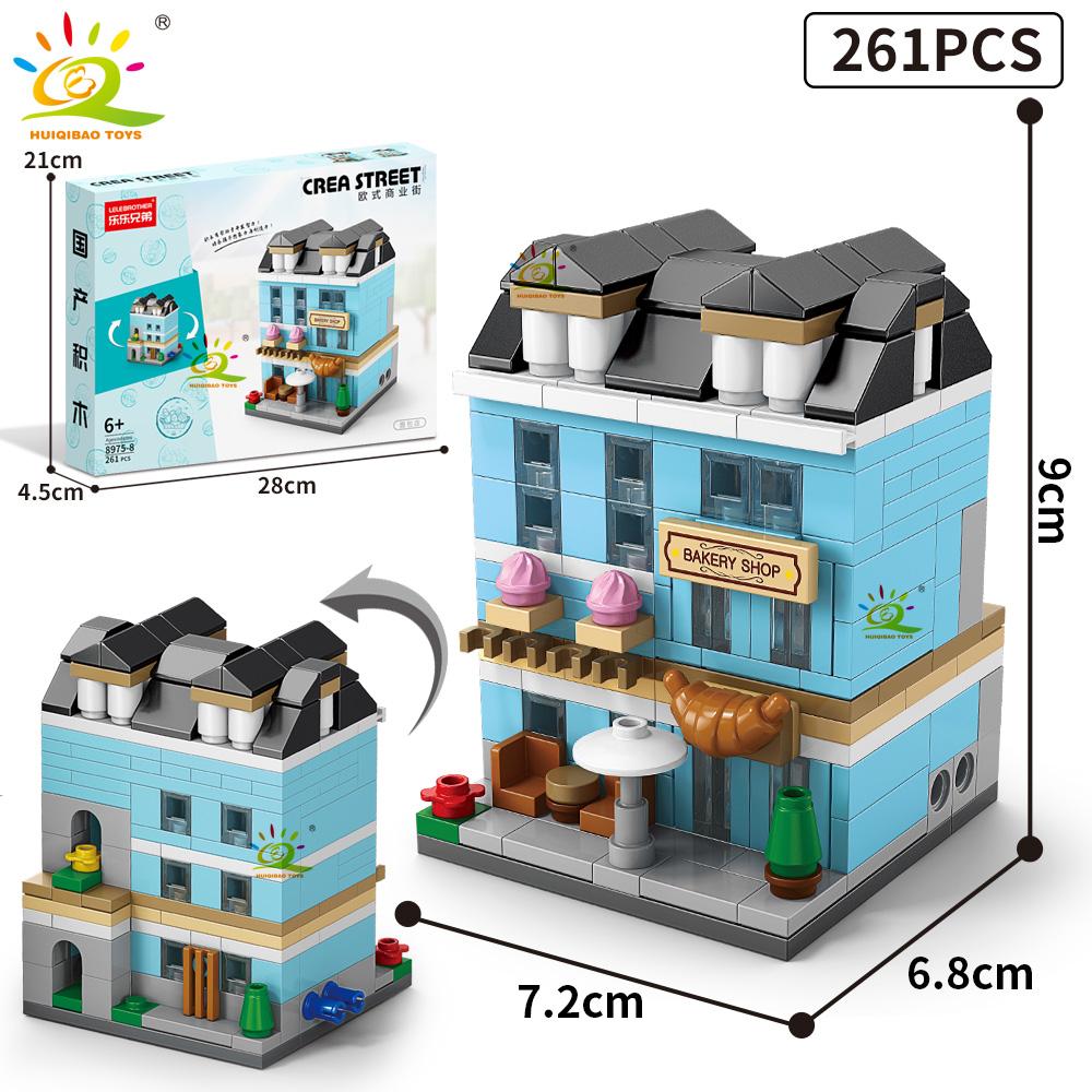 HUIQIBAO Moc Architecture Street View Building Blocks coffee Store Restaurant Room Children City Construction Brick Toy Set Gift