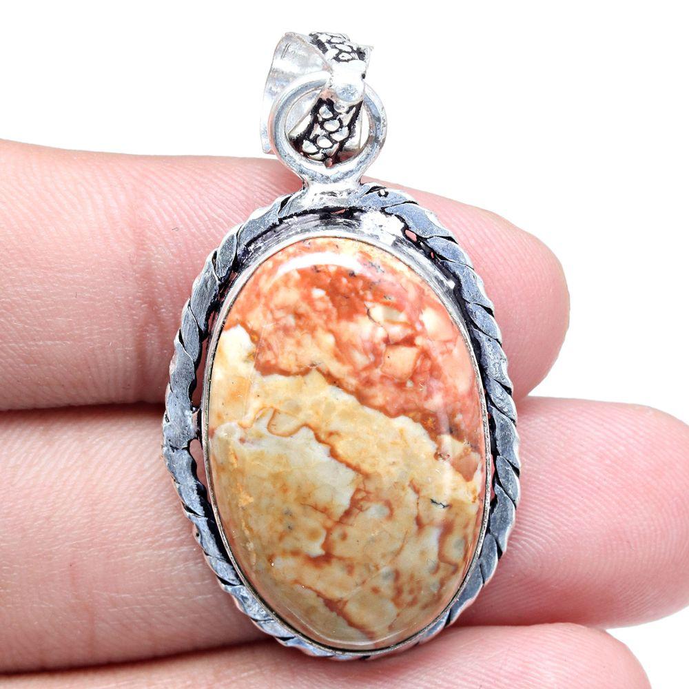 Pendant Designer Jasper Gemstone Handmade Mother Day Silver Jewelry 2"
