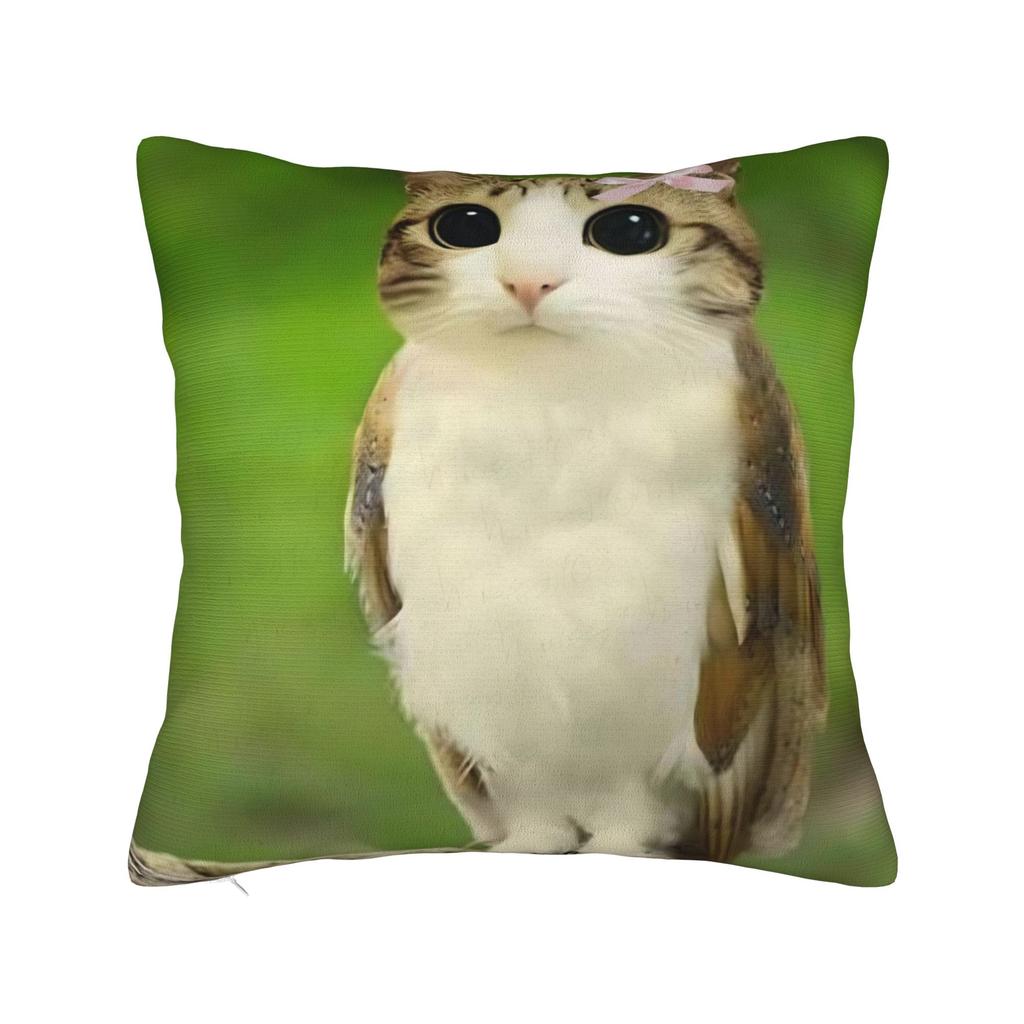Cat Owl Funny Meowl Cat Meme Pillow Cover Soft Cushion Cover Funny Pillow Case For Sofa Couch Bed Living Room