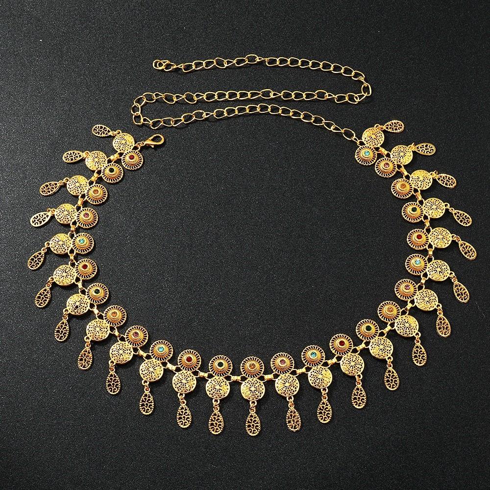 Metal Waist Chain For Women With Hollow Carving And Dangle Waterdrop Pendant Summer Fashion Accessory