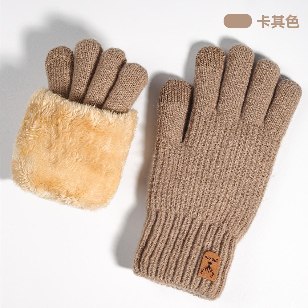 Woolen Knitted Screen Gloves For Men, Winter Fleece Thickened Outdoor Cold-proof And Warm Gloves