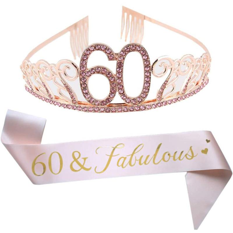 

Тканевый плечевой ремень с поясом, корона, набор для костюма на день рождения, реквизит 60th pink