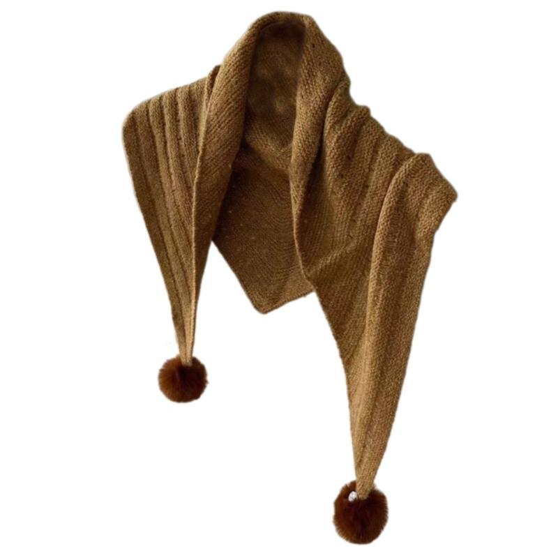 Multipurpose Shawl with Pompoms for Indoor Outdoor Windproof Accessory Neckwear Knitted Scarf Shoulder Wrap Neckwear
