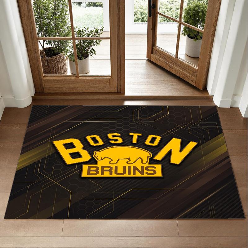 Boston Bruins Design Crystal Velvet Rug Soft Decorative Mat for Bedroom Entrance