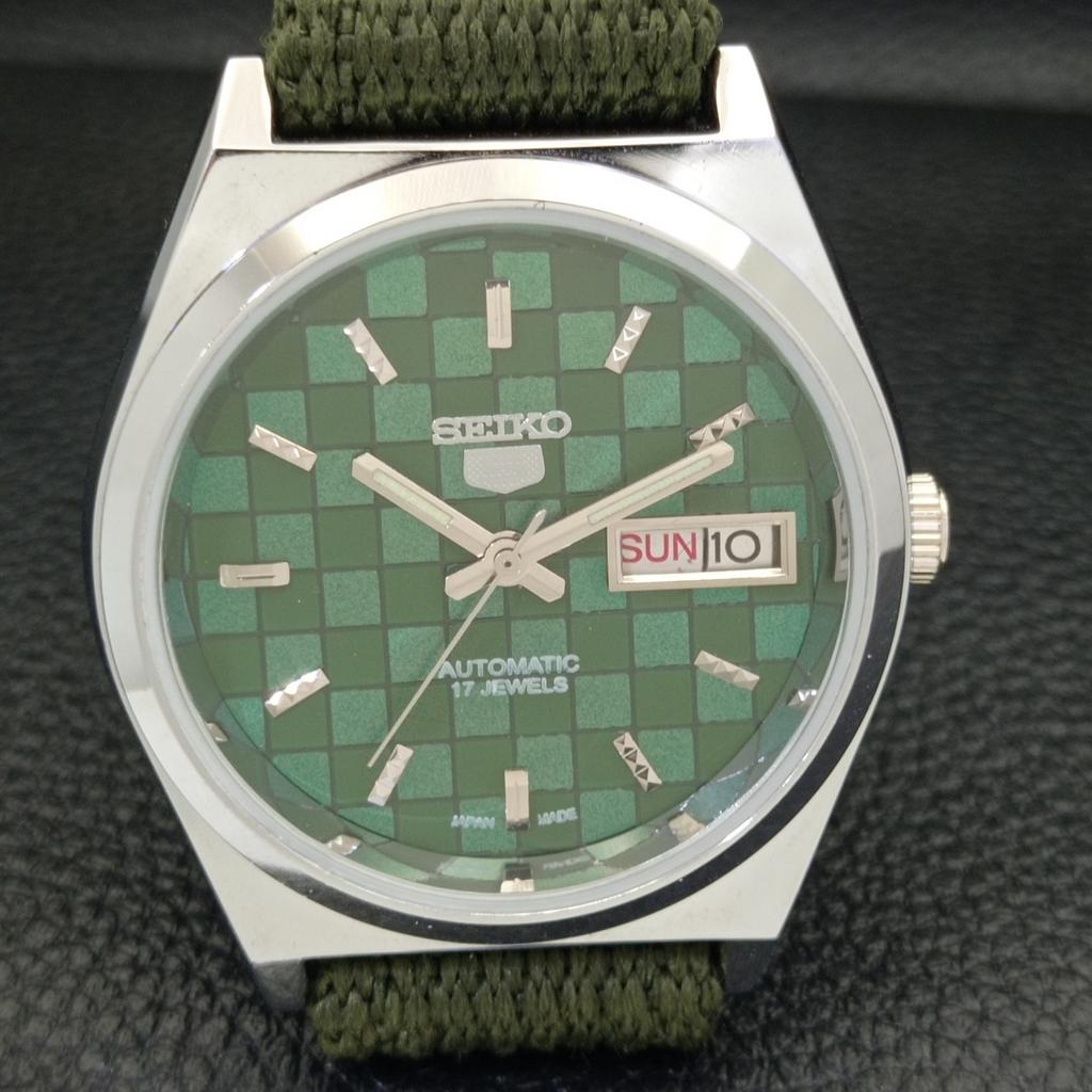REFURBISHED JAPAN MADE SEIKO 5 AUTOMATIC MENS WATCH GREEN DIAL CUSTOM a440064-2 QV90-a440064