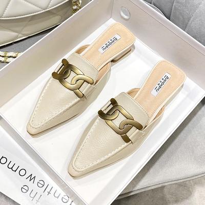 2024 Sommer Neue Schuhe für Damen Mode Slipper Outdoor Lässige Ledersandalen Mädchen Absätze Spitz Zehen Pantoletten Schuhe