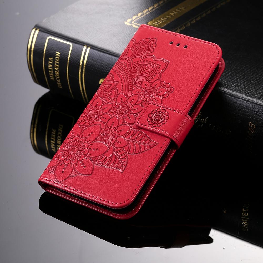 Magnetic Leather Wallet Flip Case for Samsung Galaxy S26 S25 S24 S23 S22 S21 Ultra Edge Plus FE | Embossed Flower | Premium Case