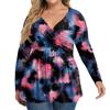 Women's Plus Size Shirt Long Sleeve  Print Top Pleated Casual V-Neck Top