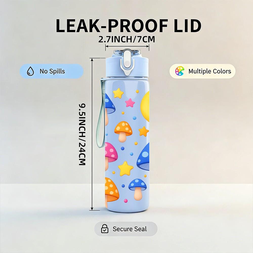 1PC Mushroom Moon Star Night Cartoon Print 750ml Color Plastic Sports Water Bottle Leakproof Flip Straw Lid Suitable for Sports Office Home Use
